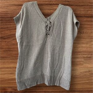 Gray Knit Lace-Up Sweater Vest